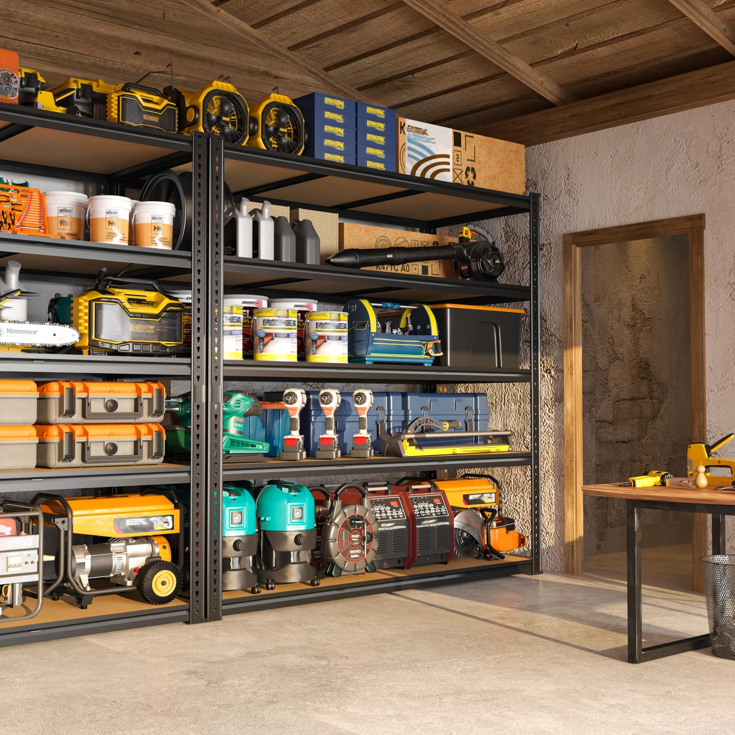 48" W Garage Shelving Heavy Duty 3080LBS Garage Storage Shelving, 5 Tier Adjustable Metal Shelving Unit Utility Rack Shelf for Warehouse, Pantry, Closet, Kitchen 72" H x 48" W x 24" D, Black,2PCS