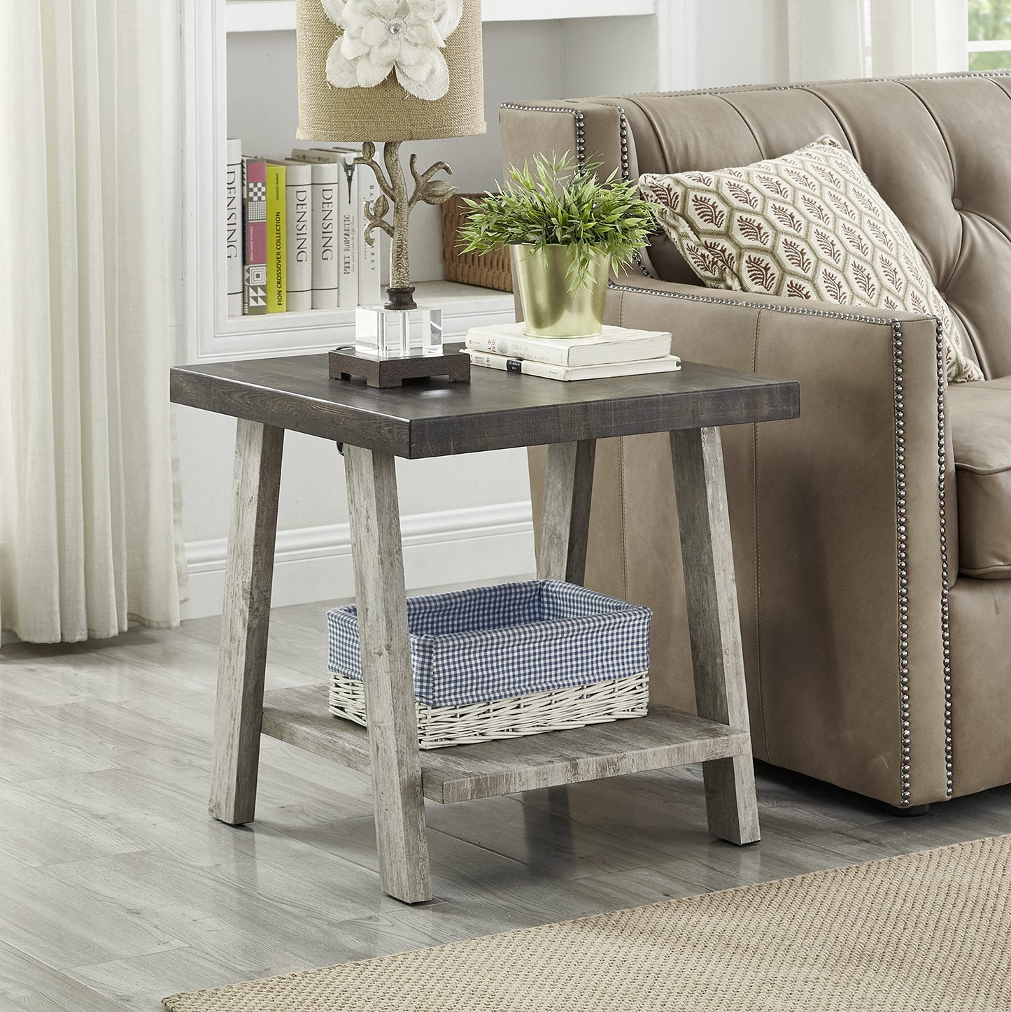 Roundhill Furniture Athens Contemporary 3-Piece Wood Shelf Coffee Table Set, Weathered Walnut and Gray