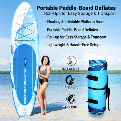SereneLife Inflatable Stand Up Paddle Board - Wide Stable Design, Non-Slip Deck for Adults & Youth with Premium Paddle Board Accessories: Carry Bag, Dual Action Pump, Paddle, Ankle Leash - 10'6"