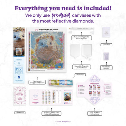 DIAMOND ART CLUB Hedgehog Cutie Diamond Painting Kit, Fun DIY Crafts for Adults, Square Diamond Art Canvas, 13" x 15" (32.9 cm x 37.8 cm)