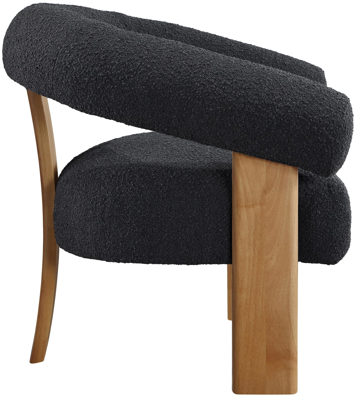 Meridian Furniture 496Black Winston Collection Mid-Century Modern Boucle Fabric Upholstered Accent Chair with Rich Black Boucle Fabric, Solid Wood Legs, Natural Finish, 35.5" W x 29" D x 30" H, Black