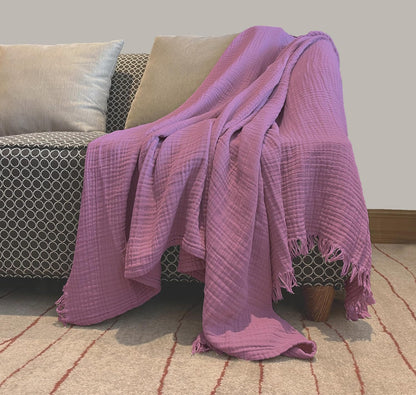 KyraHome 100% 60"x80" Organic Cotton Large Cotton Throw Blanket for Couch, Women, Plant Dyed, Breathable Lightweight