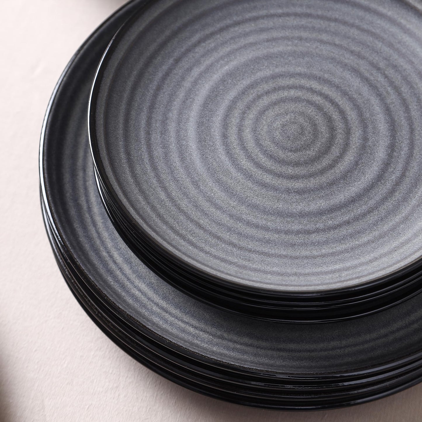 Stone Lain Dua 12-Piece Dinnerware - Stoneware, Plate and Bowls, Dishwasher and Microwave Safe, Dish Set for 4, Black