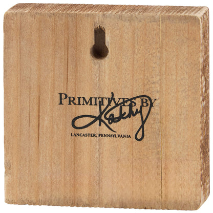 Primitives by Kathy Wooden Block Sign, 4-inch square, Curious Squirrel in hand painted fall scene with autumn leaves - Rustic home decor for Office, Den, Cabin - for wall, shelf or tabletop display