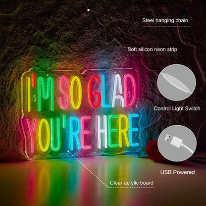 I'm So Happy You're Here Neon Sign for Wall Décor Dimmable LED Neon Light USB Powered Neon Art Signs Decor