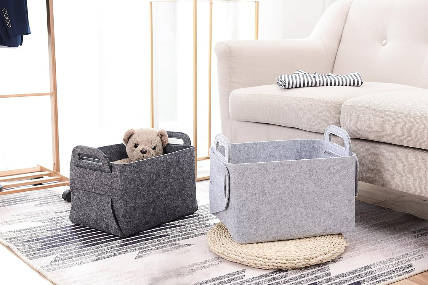 Collapsible Felt Storage Basket, Convenient Box Organizer with Carry Handles for Office, Bedroom, Closet, Toys, Laundry