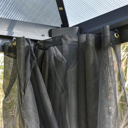 10' x 10' Hardtop Gazebo Canopy with Polycarbonate Double Roof, Aluminum Frame, Permanent Pavilion Outdoor Gazebo with Netting and Curtains for Patio, Garden, Backyard, Deck, Lawn, Gray