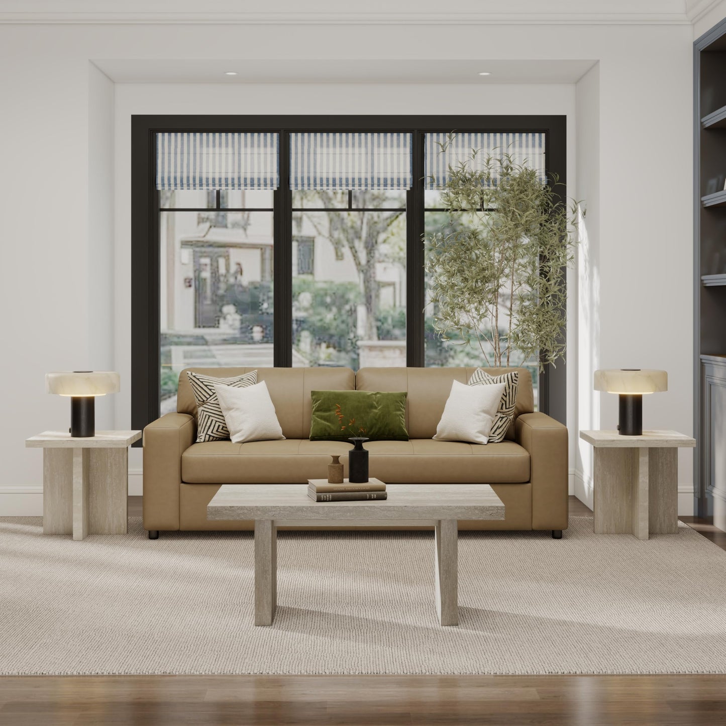 Roundhill Furniture Cavira 3-Piece Faux Marble Coffee Table Set, Coffee Table and Two Side Tables, Beige