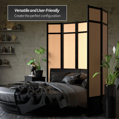 Red Lantern 7 ft. Tall Jute Shoji Screen - 5 Panel - Black