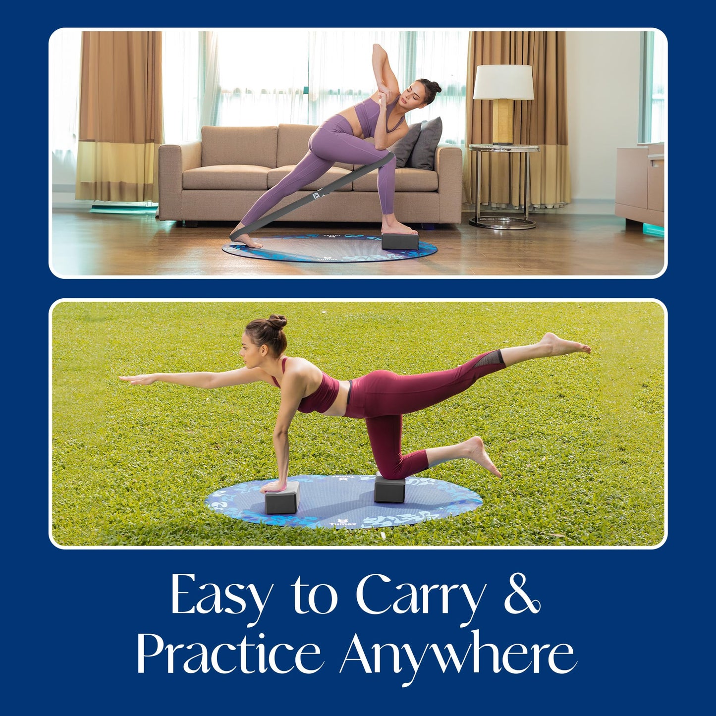 Tumaz Non-Slip Yoga Blocks 2-Pack - High Density/Lightweight EVA Foam & Natural Cork for Stability, Premium Set with E-Book Included