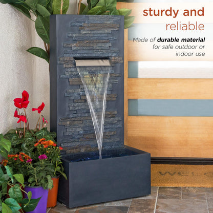 Alpine Corporation 32" Cascading Stone Wall Fountain with LED Lights – Outdoor Water Feature for Garden, Patio, Backyard & Home Decor, Gray