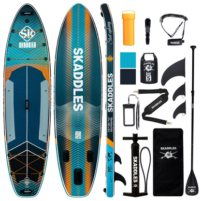 SKADDLES 11’6 × 35" Inflatable SUP–Super Wide, Stable Stand Up Paddle Board for Adults, Youth, Family & Pets, High Weight Capacity, Non-Slip EVA Deck, Premium Accessories (FLASHLINE · Electric Minnow)