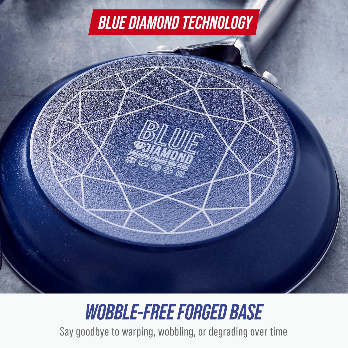 Blue Diamond 10" Nonstick Frying Pan Skillet, Diamond Infused PFAS & PTFE-Free Ceramic Pot, Dishwasher & Oven Safe, Stay Cool Handle, Durable Non Toxic Metal Utensil Safe, Egg & Omelet Pan, Blue