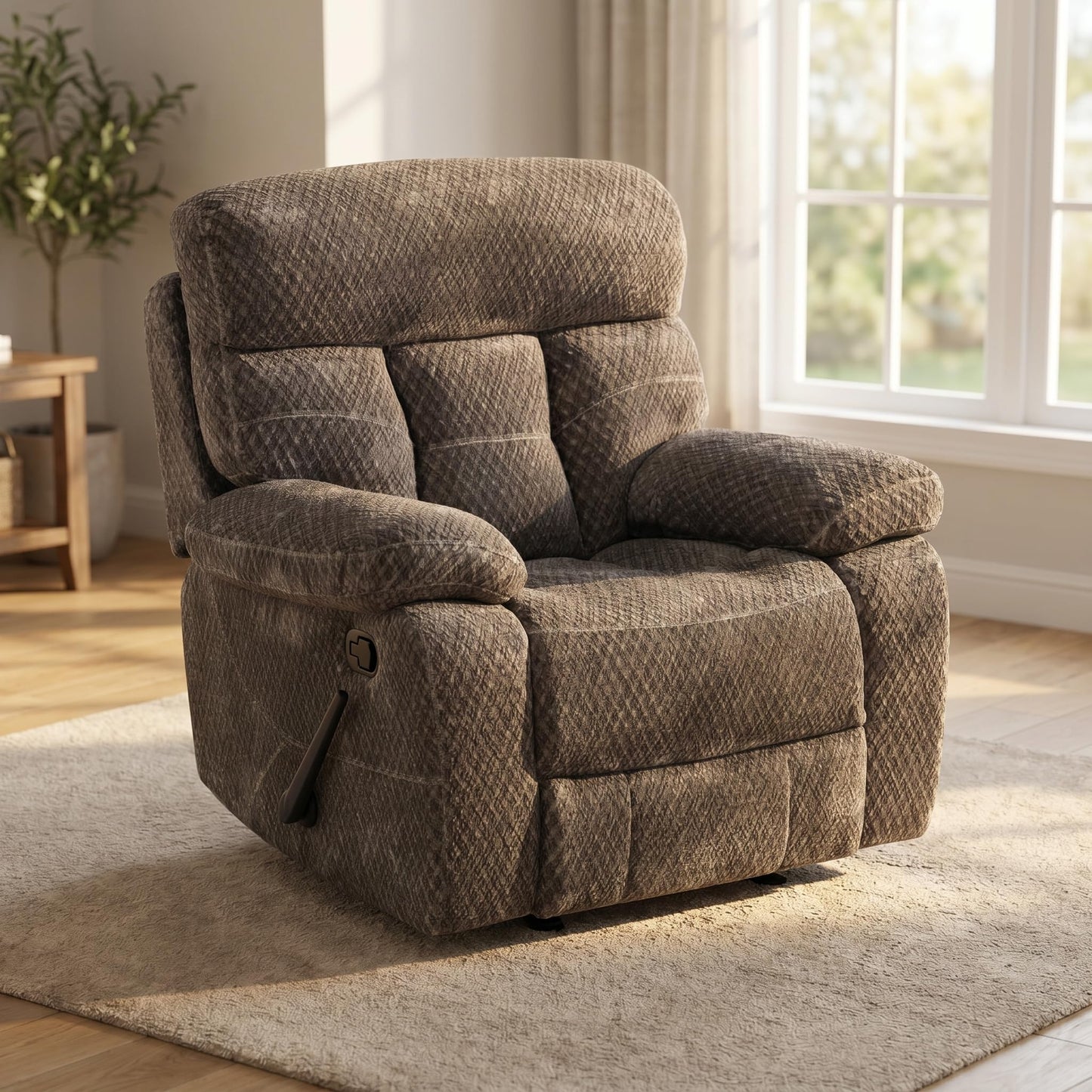 Trygoal Manual Recliner Chair, Nursery Rocking Chair, Recliner Chair for Adults, Lazy Boy, Gaming Recliner wih Overstuffed Arms, Suitable for Home Theater, Living Room, Bedroom, Dark Brown