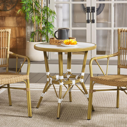 SAFAVIEH Outdoor Collection Pomona White/Bamboo Bistro Table (Fully Assembled)