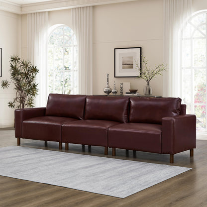 KEIKI 112 Inch PU Leather Sofa, Luxury Cloud Couch Sofa Sleeper Chair, Corner Comfy Upholstered 3-Seater Cloud Couch, Big Accent Deep Seating for Office Apartment Living Room, Easy Assembly, Burgundy