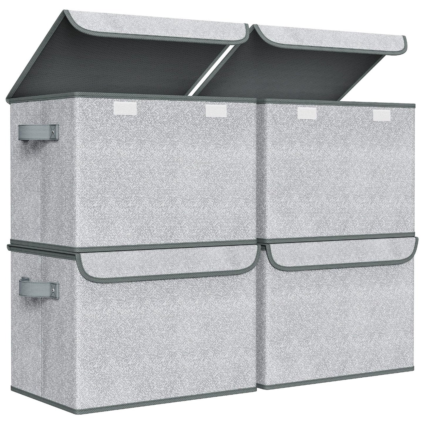 Univivi Storage Bins with Lids [4-Pack] Large Collapsible Stackable Fabric Storage Boxes with Lids, Decorative Closet Organizers and Storage for Clothes, Office, Bedroom (Gray, 17“ x 12” x 12")