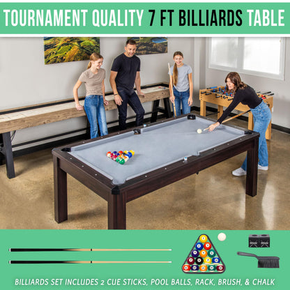 GoSports 7 ft 3 in 1 Pool, Dining, & Table Tennis Combo Table - Convertible Top Game Table with Billiards and Table Tennis Accessories