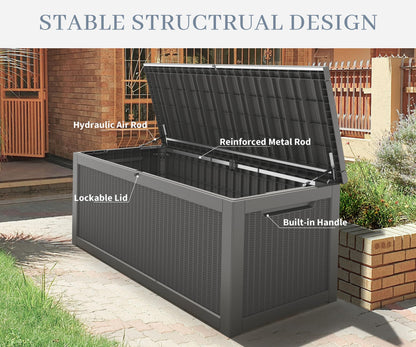 NUNU LAB 260 Gallon Outdoor Storage Box,Resin Large Sturdy Deck Box, Backyard Outside Storage Box Waterproof with Double Wall Panels,Package Delivery Garden Outdoor Hose