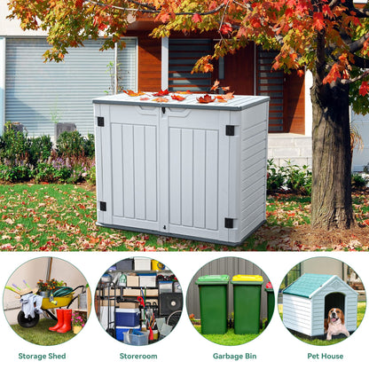 YITAHOME Outdoor Horizontal Storage Sheds w/o Shelf, 35 Cu Ft Lockable Resin Waterproof Shed, Ideal for Garden Tools, Easy to Assemble, Light Gray