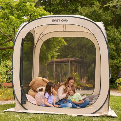 East Oak Screen House Tent Pop-Up, Portable Screen Room Canopy Instant Screen Tent 6 x 6 FT with Carry Bag for Patio, Backyard, Deck & Outdoor Activities, Khaki