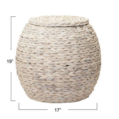 Household Essentials Handwoven Water Hyacinth Barrel Wicker Storage Basket Side Table, Cream Finish
