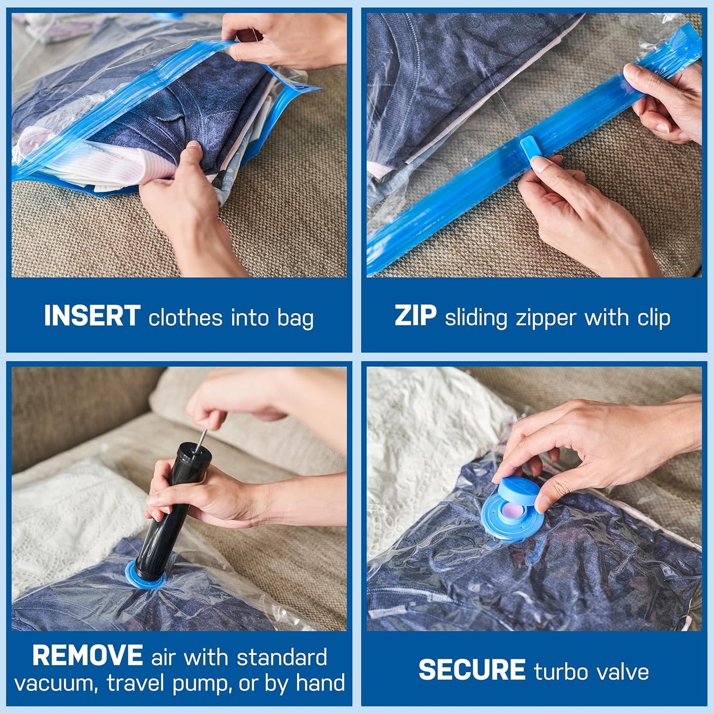 Spacesaver Vacuum Storage Bags, Variety 15-Pack, Save 80% on Clothes Storage Space, Compression Seal for Closet Storage