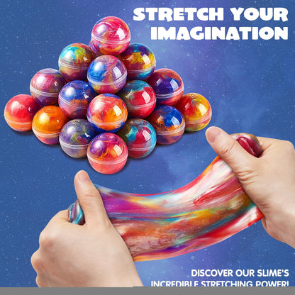JOYIN Slime Party Favors, 24 Pack Galaxy Slime Ball - Stretchy, Non-Sticky, Mess-Free, Stress Relief, and Safe - Toys for Girls and Boys - Classroom Reward, Party Supplies