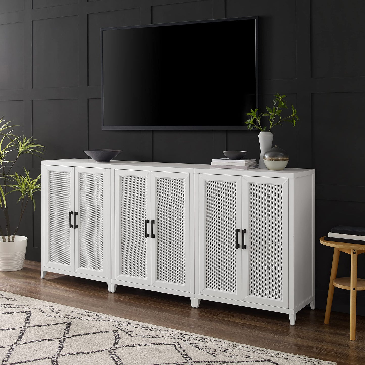 Crosley Furniture Milo 2-Piece Entertainment Center TV Stand, Media Console, Vinyl Record Storage, White