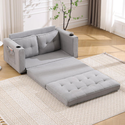 Trygoal Convertible Sofa Bed, Folding Loveseat Sleeper Sofa Bed with Pillows,Fold Out Floor Couch with Cup Holder, Fabric Pull Out Sleeper Couch Bed for Living Room, Bedroom Lounge, Light Gary