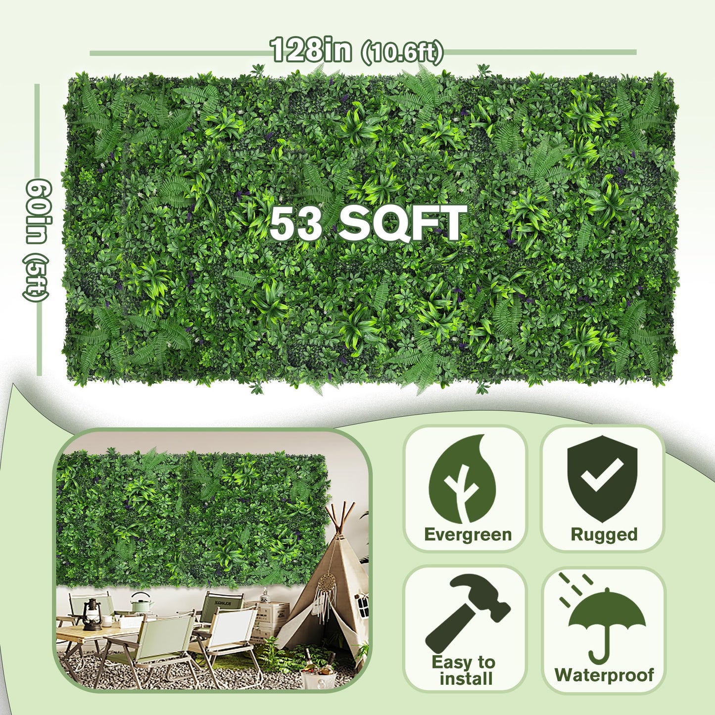 DOPGIB Artificial Green Boxwood Grass Wall Roll: 60"x128"(53.5 SQFT) UV Protected Ivy Privacy Hedge Fence Screen for Chain Link Fences Panel Indoor,Outdoor Patio Balcony & Garden
