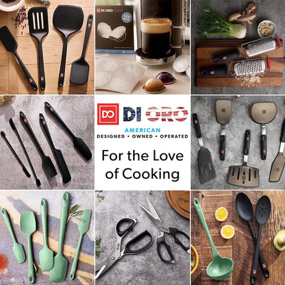 DI ORO Silicone Turner Spatula Set - Kitchen Spatulas for Nonstick Cookware - Cooking Utensils for Flipping Eggs & Pancakes - 600°F Heat-Resistant BPA Free Turners - Dishwasher Safe (4pc, Black)