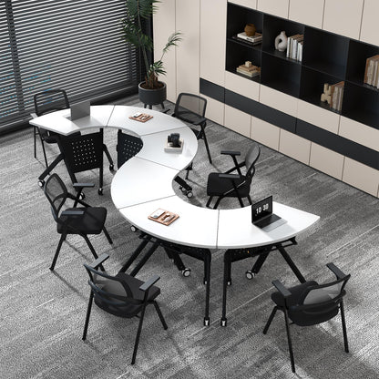 JFazzruit Folding Conference Table,Fan-Shaped Conference Room Tables with Wheels, Mobile Modular Seminar Meeting Desk for Classrooms,Office & Seminar (6, Fan-White)