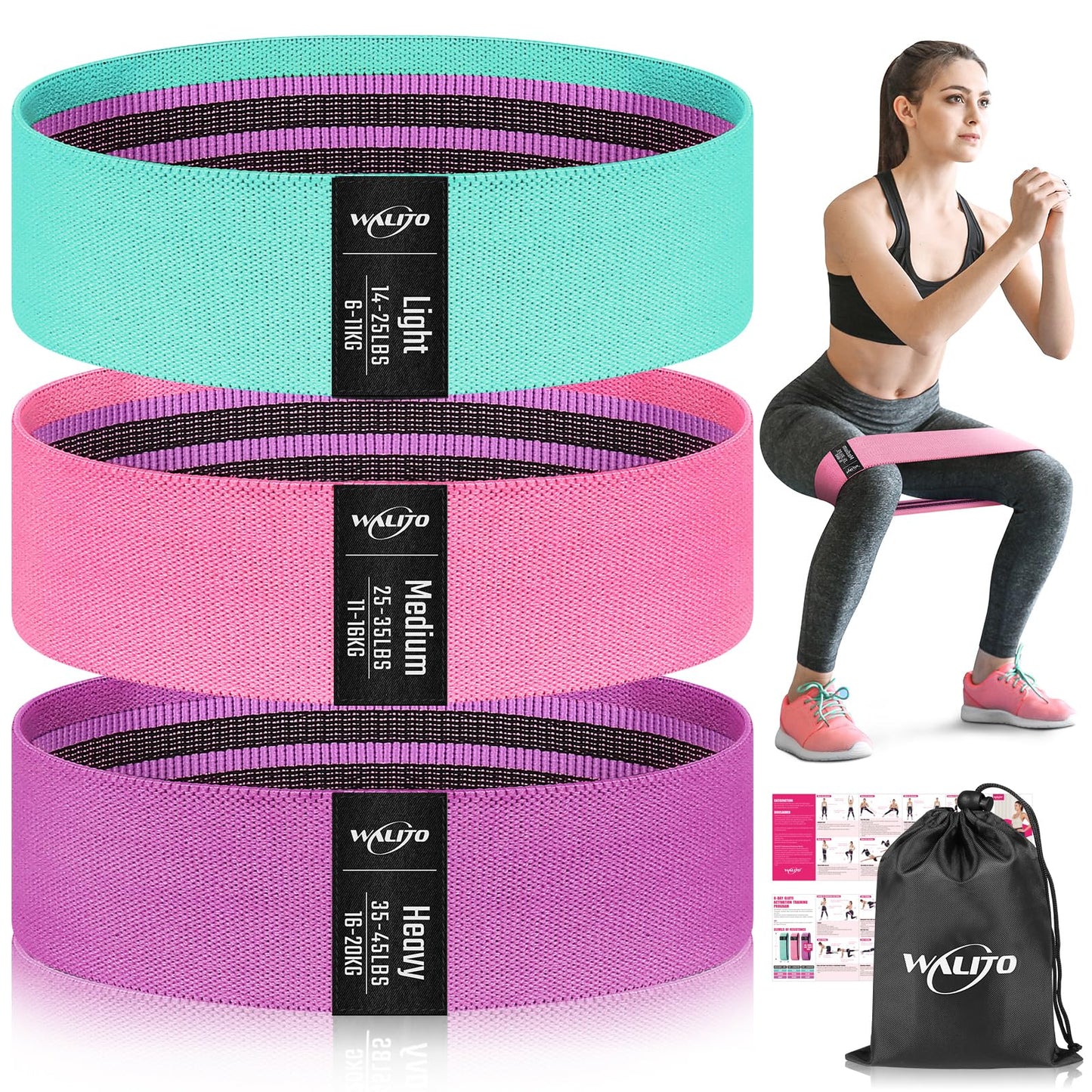 WALITO Resistance Bands for Working Out, Fabric Exercise Bands for Legs and Butt, Workout Bands for Women and Men, Booty Band for Yoga Starter Set, Pilates, Rehab, Fitness and Home Workout