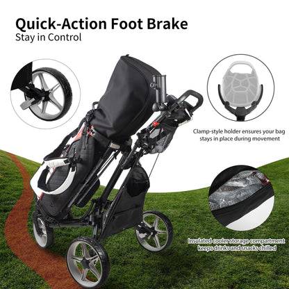 Caddytek CaddyLite One Swivel V8 Golf Push Cart - 3 Wheel Lightweight Folding Trolley with 360° Swivel Front Wheel, Cooler Basket, Umbrella and Drink Holder, Adjustable Handle