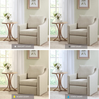 Martha Stewart Amber Swivel Chair for Living Room Barrel Style Bedroom Lounge Removable Foam Seat Cushion Upholstered, Nursery Furniture, Metal Base, Fully Assembled, 30.5" D x 30" W x 35" H, Natural