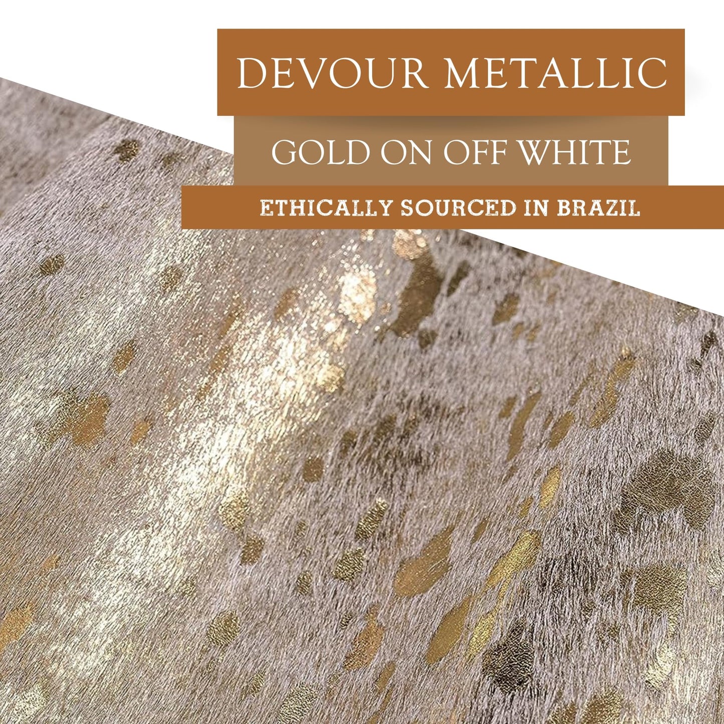 Sunshine Cowhides 100% Genuine Metallic Gold On Off White Cowhide Rug - Modern Style Animal Skin Rug & Floor Carpet for Living Room, Bedroom, Kitchen & More - Extra Large (6x7-8 Ft.)