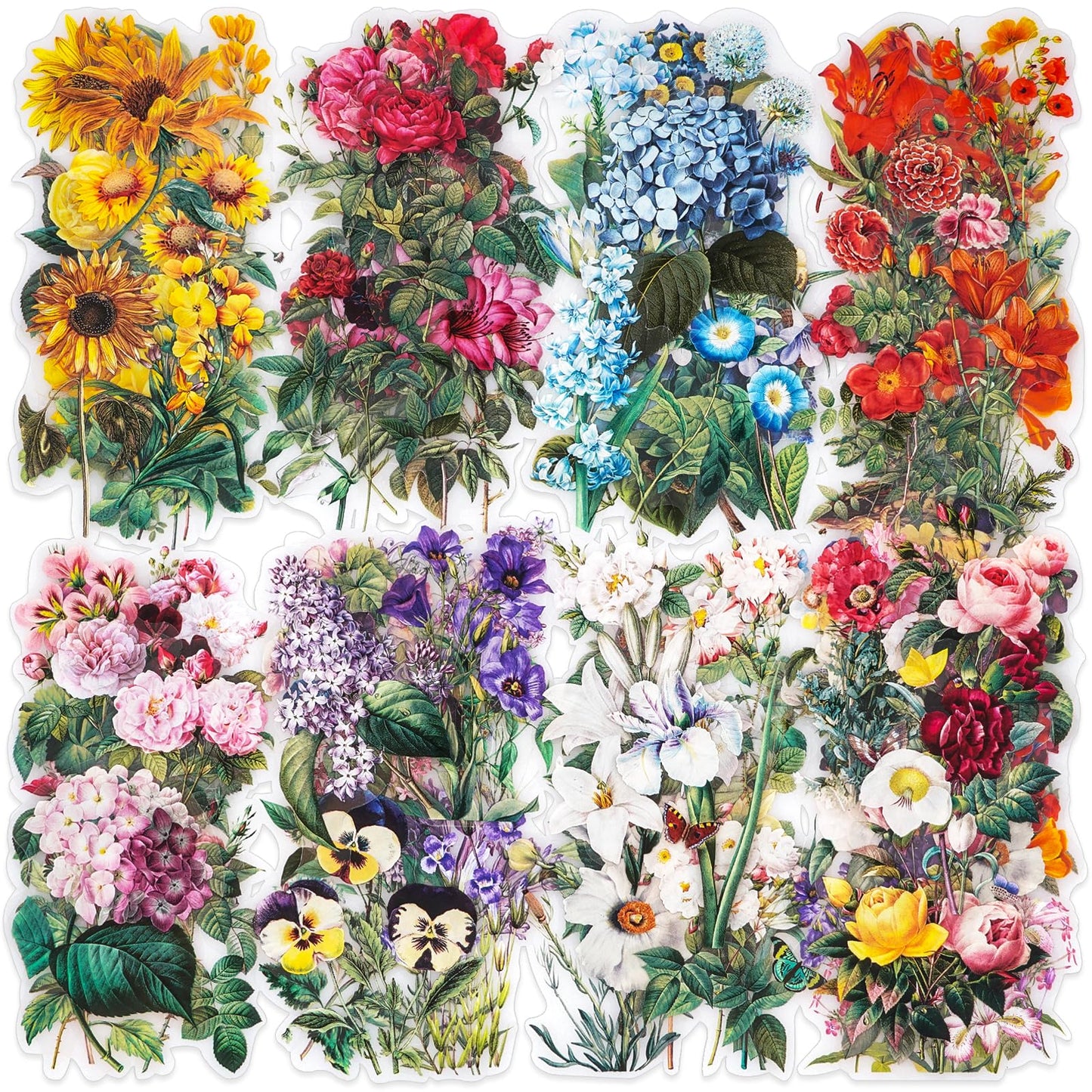 Knaid 100 Pieces Vintage Flower Stickers Set - Big 3.4" Waterproof Clear Botanical Floral Journaling Sticker for Scrapbooking Junk Journal Supplies Bullet Journals Planner Collage Laptop Paper Crafts