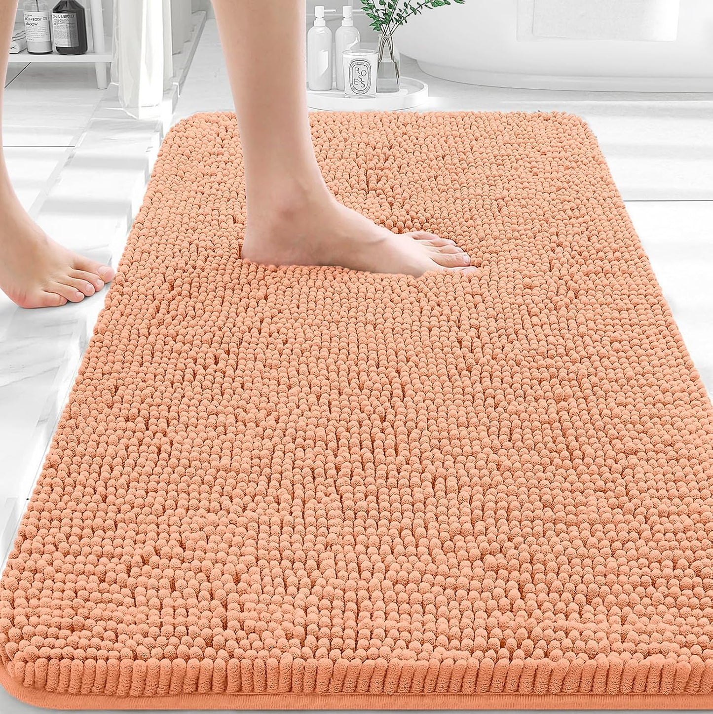 OLANLY Bathroom Rugs - Extra Soft Absorbent Chenille Mats | 36x24, Quick Dry, Machine Washable, Peach