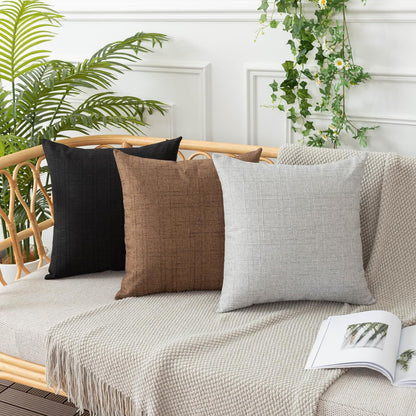 UGASA Outdoor Throw Pillow Covers - Waterproof Plaid Texture | Set of 2, 12x20 Inch, Black for Patio & Garden
