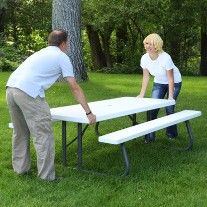LIFETIME 80215 Folding Picnic Table, 6 Feet, White Granite