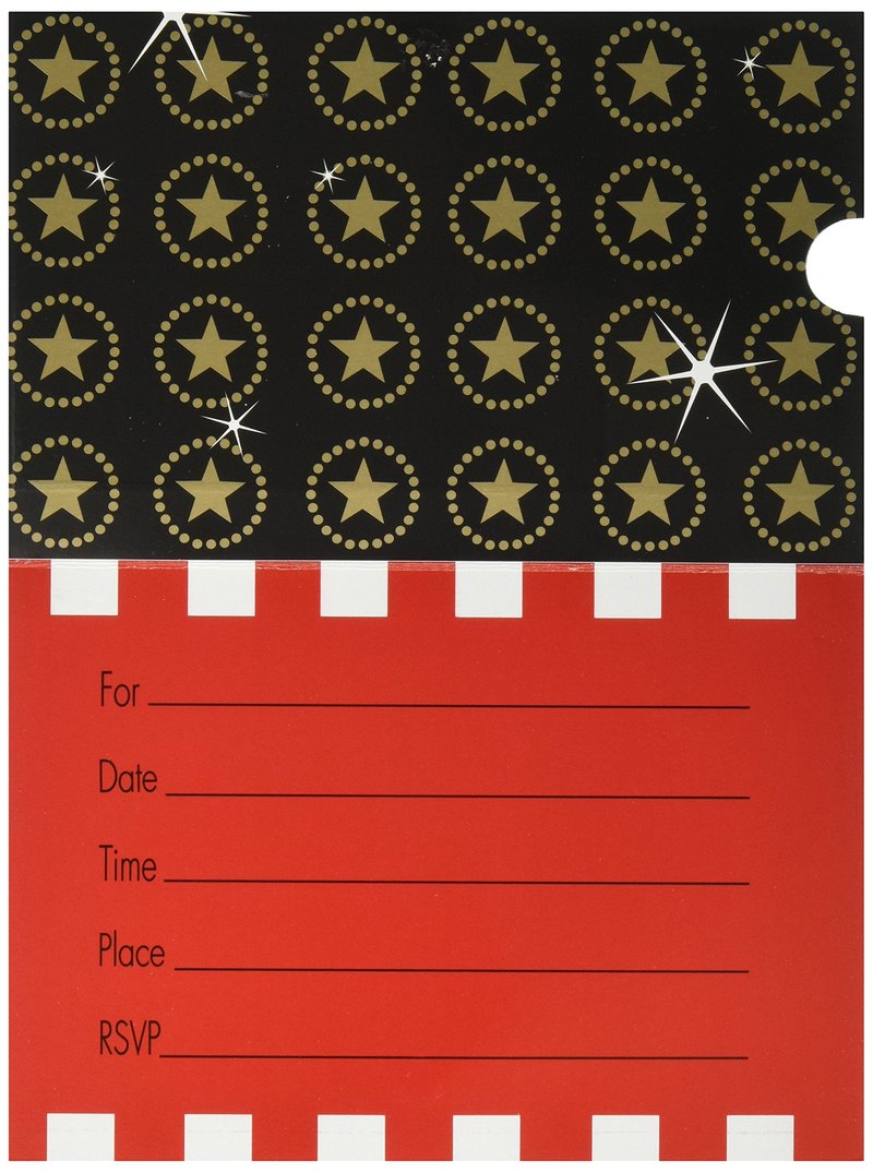 amscan Movie Ticket Party Invitation Card, 7" x 4", Pack of 8, Multicolor (499122)