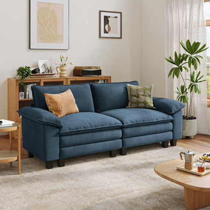 LINSY HOME 90'' Cloud Loveseat Sofa, Modular Sectional Couches Corduroy Cloud Couch Soft Modern Comfy Love Seat Sofa Set for Living Room Apartment Office, Blue