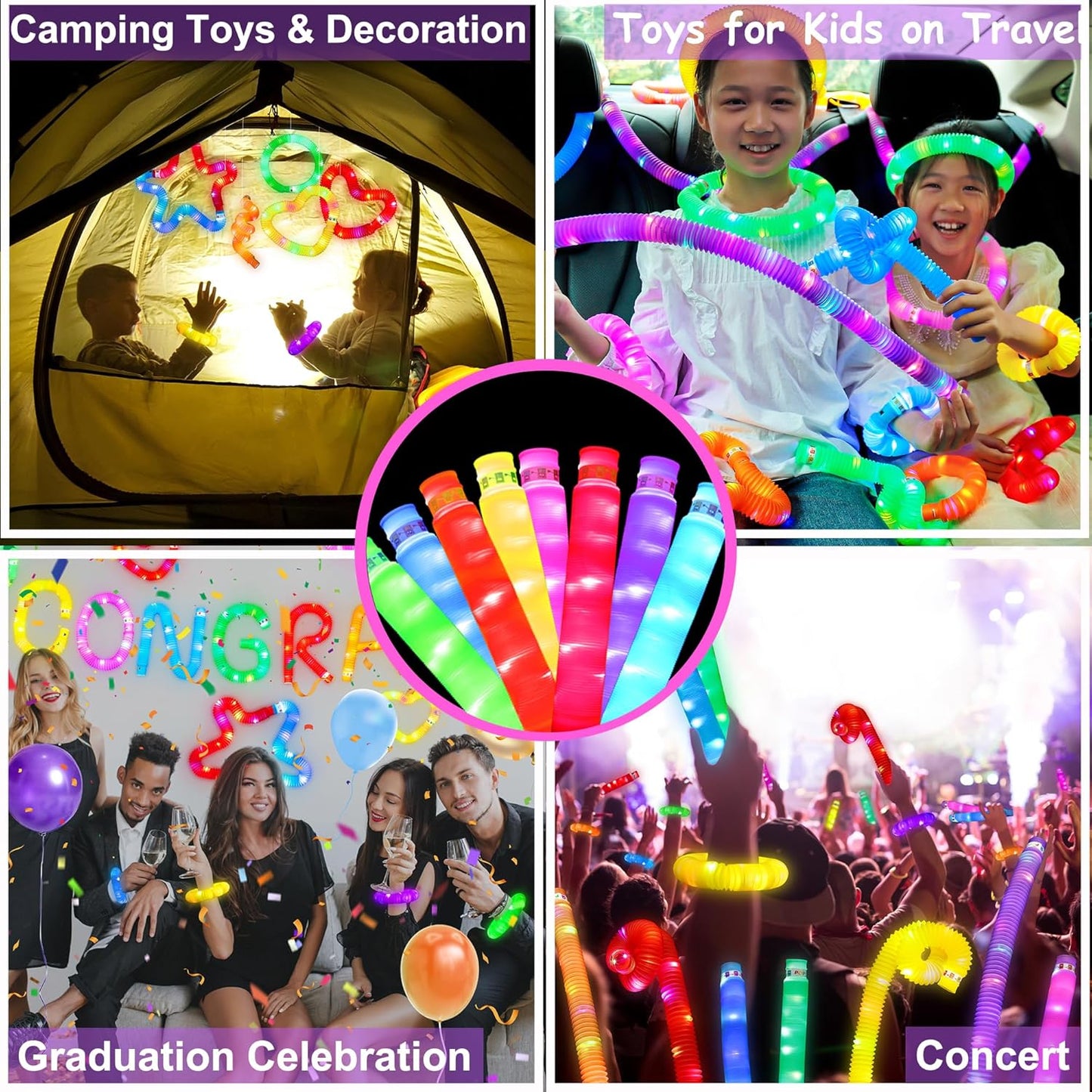 UrChoice Glow Sticks - 8PCS LED Pop Tubes for Parties | Glow Necklaces & Bracelets for Imaginative Play