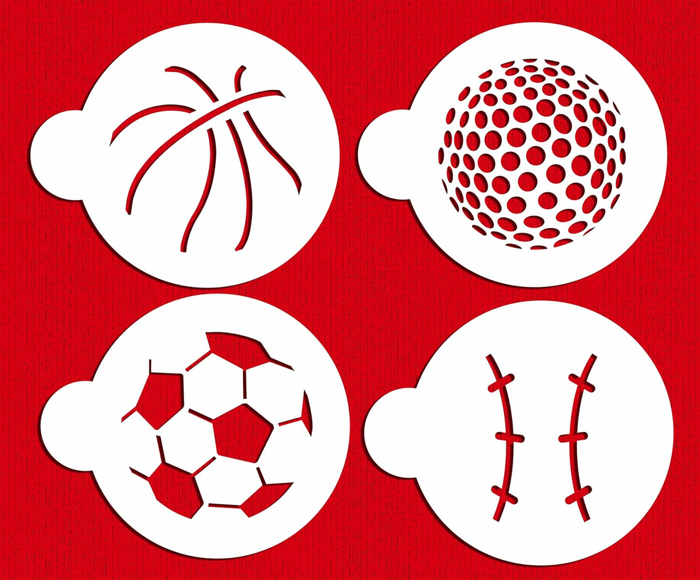 Designer Stencils Large Sports Ball Cookie Stencils, Basketball - Golf - Soccer - Baseball, Beige/semi-transparent