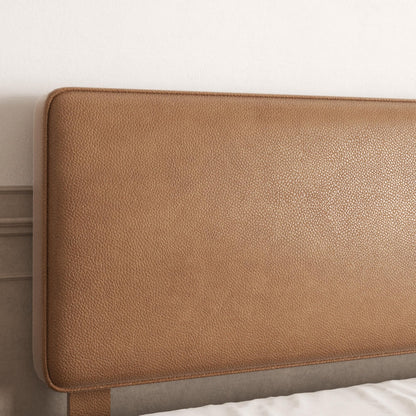 Sismplly King Size Upholstered Bed Frame with Adjustable Headboard, Faux Leather Platform Bed with Wood Slats, Lychee Grain Leather, No Box Spring Needed, Easy Assembly, Noise Free, Brown