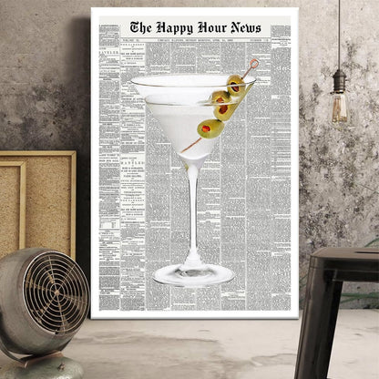Generic 70's 12x16in Trendy Green Martini Canvas Wall Art Vintage Newspaper Retro Bar Cart Aesthetics Poster Funky