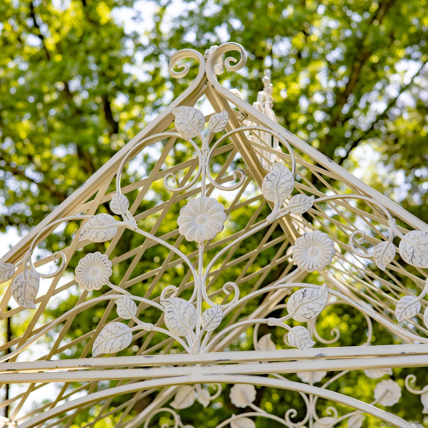 9.5ft T Iron Garden Arch with Embellished Trellis London 1820" (Antique White)