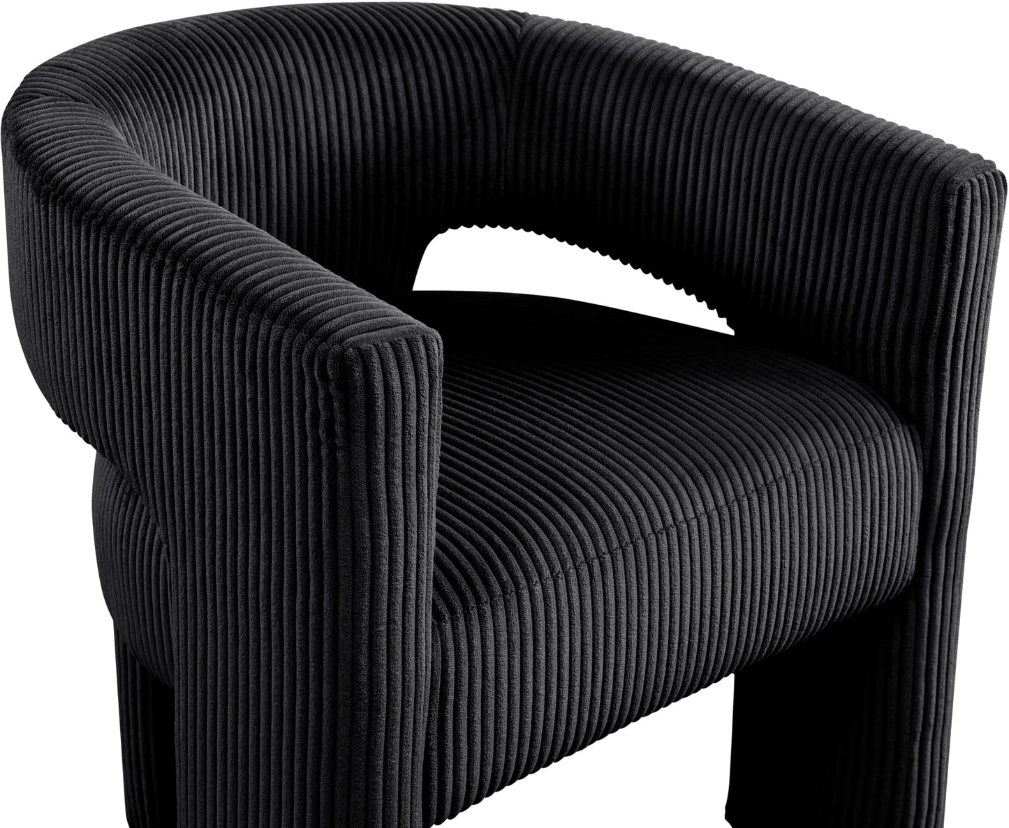 Meridian Furniture 11055Black-C Riz Collection Modern | Contemporary Accent/Dining Chair with Soft Black Microsuede Corduroy Fabric, Solid Wood Inner Frame, 26" W x 23.5" D x 28" H, Black