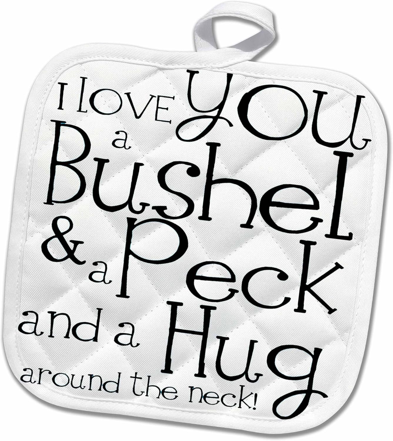 3D Rose I Love You A Bushel and A Peck Pot Holder, White and Black, 8 x 8